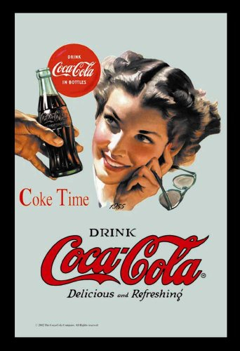 empireposter Coca Cola Coke Time - Bedruckter Spiegel mit Kunststoff Rahmen in Holzoptik, Kult-Spiegel - Grösse 20x30 cm