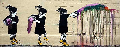 Druck auf leinwand Banksy Graffiti - Bild Child & Rat ! 140x50 cm Bild fertig auf Keilrahmen !Kunstdrucke, Wandbilder, Bilder zur Dekoration - Druck auf leinwand / 1 Teilig Bilder / Fertig zum aufhängen