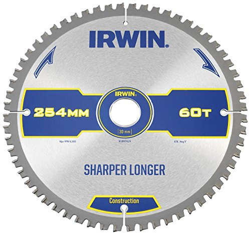 IRWIN IRW1897429 254 x 30mm 60-Teeth Construction Circular Saw Blade with ATB Tooth Grind/ Negative Hook