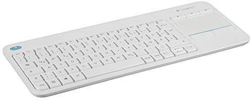 Logitech K400 Plus Tastiera Wireless Touch TV, Facili Controlli Multimediali e Touchpad Integrato, Layout Tedesco QWERTZ - Bianco