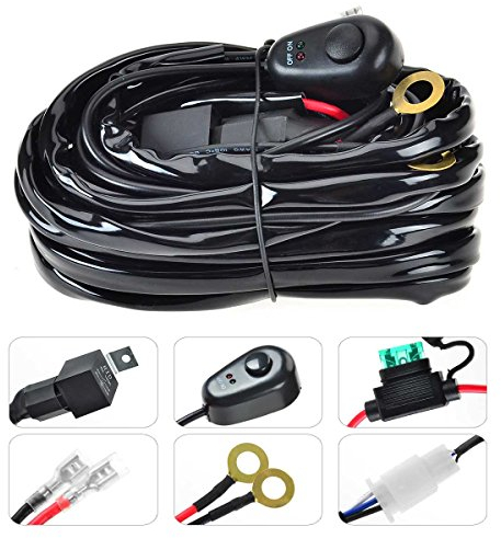 KAWELL Kabelbaum Kabelsatz Set- Mit 40 Amp Relais ON/OFF Schalter für Zusatzscheinwerfer ATV Offroad Flutlicht Reflektor Scheinwerfer Arbeitslicht LED Nebelscheinwerfer (1 Blei 10ft)
