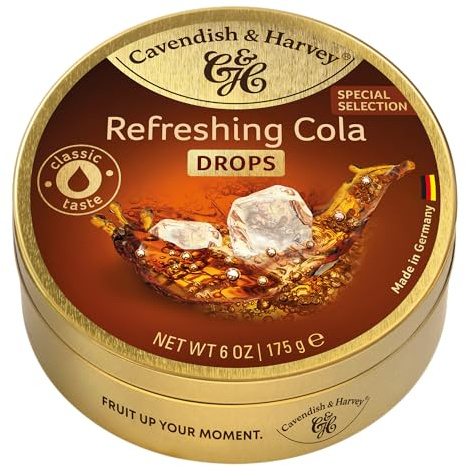 Cavendish & Harvey Refreshing Cola Drops 175g Dose | Special Edition | Klassischer Cola Geschmack | Vegan, Halal, Koscher | 1 x 175g