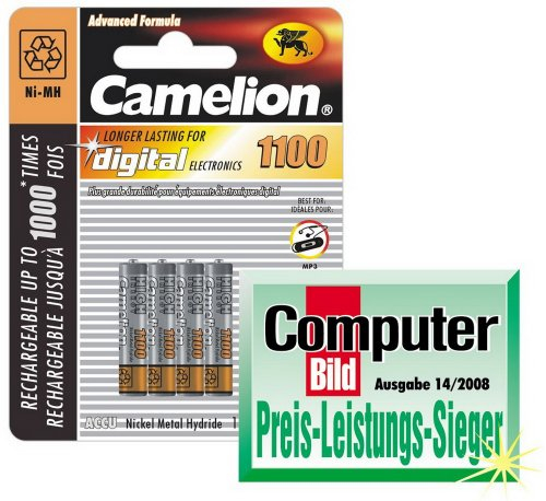 Micro-Akkus CAMELION Ni-MH, 1100mA, Typ AAA, 1,2V, 4er-Pack