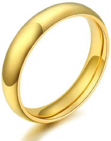 JewelryWe Schmuck Edelstahl Damen-Ring, Hochglanz Poliert Gold Farbe, Dome Ring Partnerringe Verlobungsringe Hochzeit Band 4mm Breite Größe 49