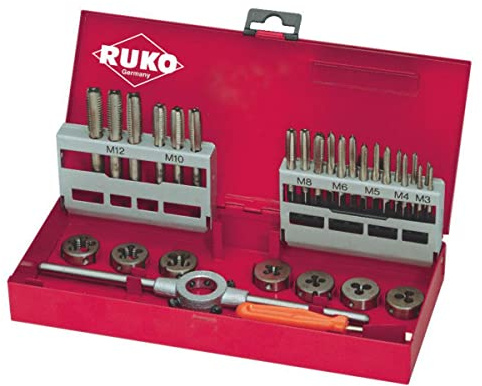 RUKO HSS Thread Cutting Set in Steel Case, Bright Finish, 31 Pieces, R245010