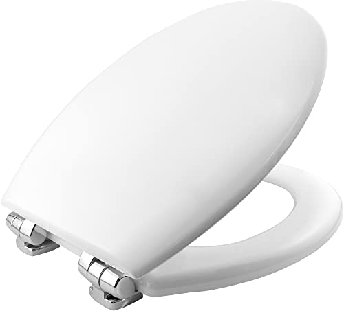 Bemis White Moulded Wood Toilet Seat with Sta Tite Slow Close Chrome finish multi point hinge