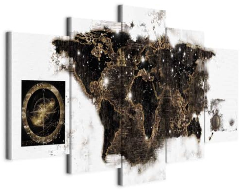 B&D XXL - Wandbilder XXL Weltkarte 200x100cm 5 tlg - Wand Deko Leinwand Bilder Groß Wanddeko Wohnzimmer Schlafzimmer Kunstdrucke - Landkarte World Map Kontinente weiß k-A-0010-b-p