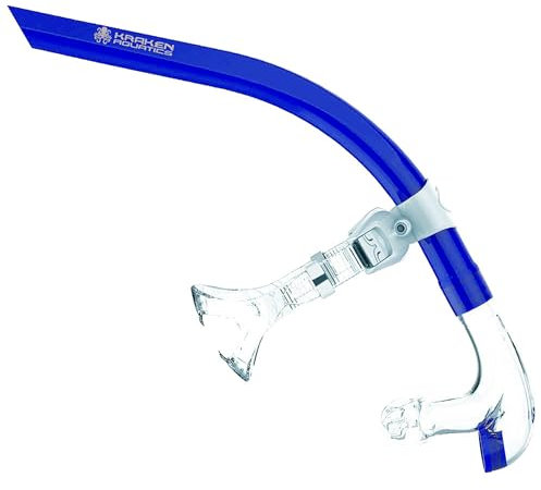Kraken Aquatics Erwachsene Schwimmer 's Schnorchel mit komfortablem Silikon Mundstück und Ausblasventil Rückschlagventil | Center Mount Design | blau