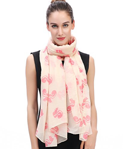 Lina & Lily Damen Schal mit Eichhörnchen Muster (Creme & Rosa)