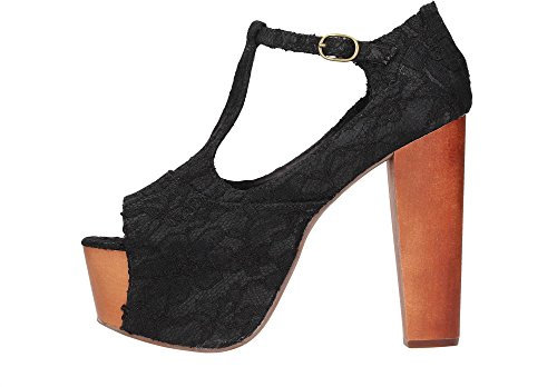 Jeffrey Campbell FOXY-WOOD/PIZZO Sandalen Damen Gewebe Schwarz 39