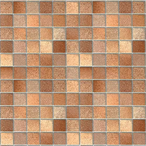 Vinyl Depot Tile Toscana Brown 450mm/m Plastic Self-Adhesive Contact Paper Stone Decor Sticker Wallpaper for Kitchen Furniture Living Room