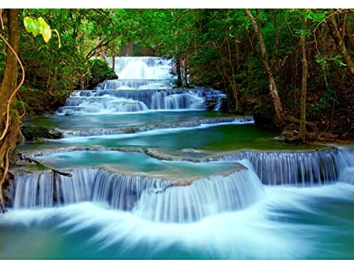 Runa Art Fototapete Wasserfall Vlies Modern Vlies Wohnzimmer Schlafzimmer - Made in Germany - 308 x 220 cm Grün Blau 9036010b