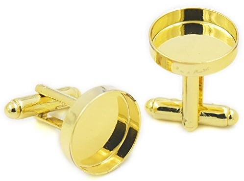 fujiyuan 12 PCS 6 Paar 16 mm 1,6 cm Messing Manschettenknöpfe Rund blanko Herren Hemd Hochzeit Business Prägnantes Design Nickel Bronze Schwarz Gold, Messing, gold, 16mm 0.63