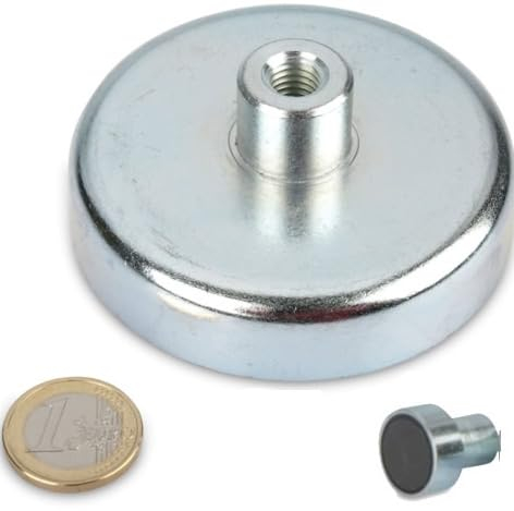 Ferrit Flachgreifer Ø 80,0 mm x 18,0 mm mit Gewindebuchse M6 x 16 mm - hält 60,0 kg - 1 Stück - Topfmagnet mit Gewinde-Buchse (Innengewinde)