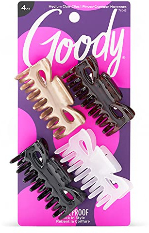 Goody SlideProof Classics Medium Claw Clips - 4 Ct, Assorted Neutrals, Hair Styling Accessories with Secure Grip, Chic Hair Accessories for Women & Men, For All Occasions, All Hair Types
