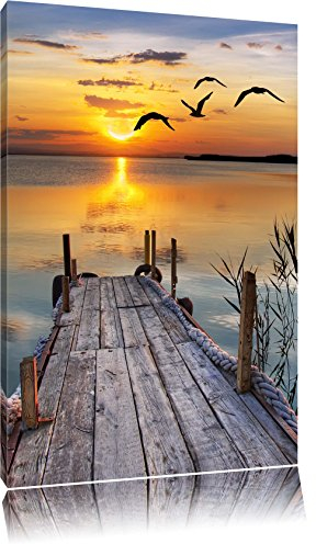 Pixxprint Steg bei Sonnenuntergang, Größe: 100x70cm, Leinwandbild, fertig gespannt, Wandbild, Dekoration, Kunstdruck, kein Poster
