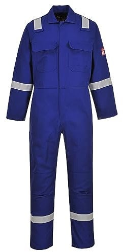 Portwest BIZ5 Bizweld FR Men's Coverall Flame Resistant Welding Overall Safety Gear 100% Cotton Reflective Tape Knee Pad Pockets Molten Metal Splash Protection, Royal Blue, XL