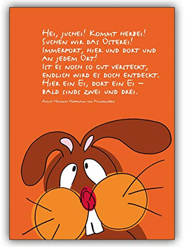 Kartenkaufrausch 4 Osterkarten Fröhliche Osterkarte mit Comic Osterhasen und nettem Spruch • schöne Grußkarten Set mit Umschlägen, hochwertig und schön