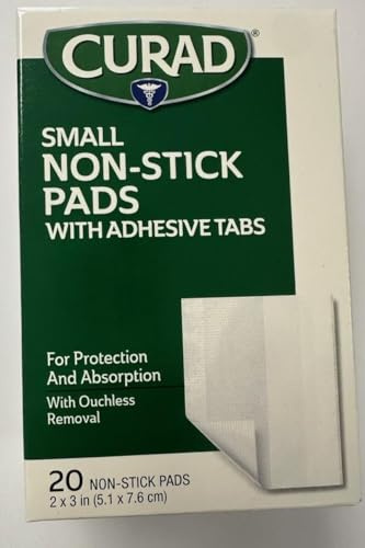 Curad Small Non-Stick Pads With Adhesive Tabs 2 Inches X 3 Inches 20 Each (Pack of 3)