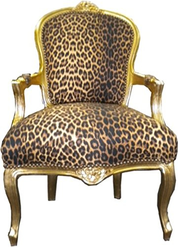 Casa Padrino Barock Salon Stuhl Leopard/Gold - Antik Stil Möbel