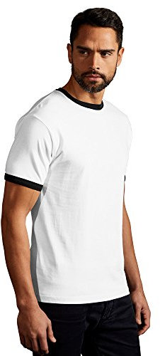 Kontrast T-Shirt Herren, Weiß-Schwarz, S