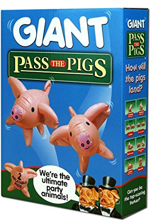 PASS THE PIGS Giant Dice Game, bounce the inflatable pigs around the garden, house, pool or beach and see how they land, first to 100 points wins, great gift for ages 6 plus