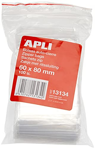 Apli 13134 - Sachets plastique refermables 60 x 80 mm -100 unités