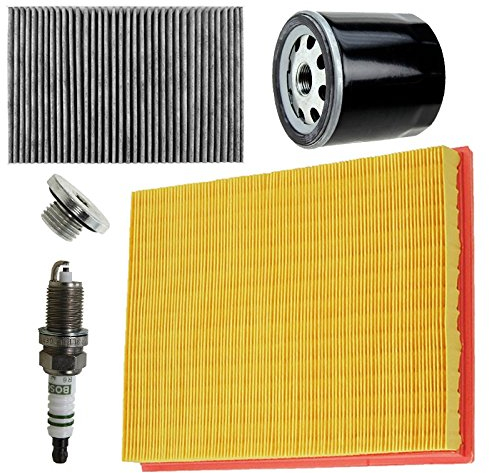 BESTPRICE Inspektionspaket Filterset mit 1x Luftfilter, 1x Innenraumfilter (Pollenfilter) mit Aktivkohle, 4x Zündkerze, 1x Ölablassschraube Kompatibel mit OPEL ASTRA G (T98), ASTRA H (A04)