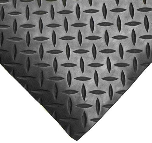 4m x 1.5m x 3mm Checker Plate Matting - Anti-Slip Black Rubber, Waterproof Flooring