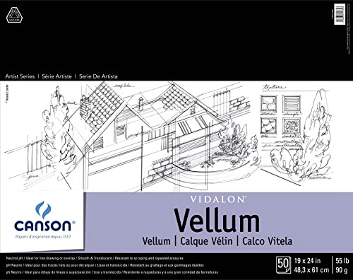 Canson Artist Series Vidalon Vellum Paper Pad, Translucent and Acid Free for Pencil, Ink and Markers, Fold Over, 55 Pound, 19 x 24 Inch, 50 Sheets