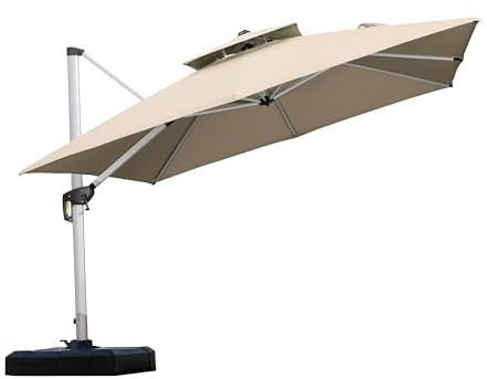 PURPLE LEAF 10ft Patio Umbrella Outdoor Square Large Cantilever Windproof Offset and Heavy Duty Sun Umbrella for Garden Deck Pool, Beige