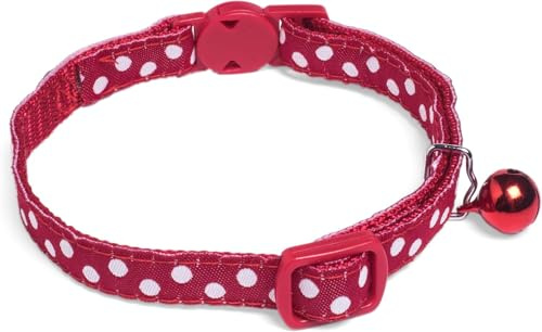 Petface Dots Print Cat Collar, Strong & Adjustable with Bell, Red