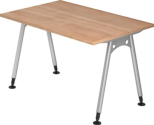 Bümö manuell höhenverstellbarer Schreibtisch 120x80 cm in Nussbaum - PC Tisch höhenverstellbar & klein, höhenverstellbarer Tisch Büro, Kleiner Computertisch verstellbar, A-Serie