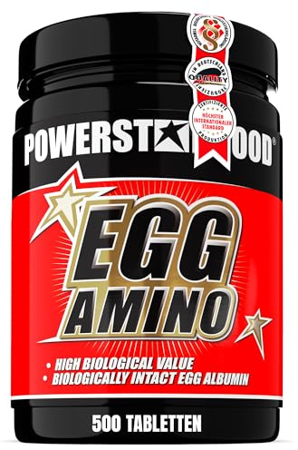 Powerstar Egg Amino Aminosäuren 500 Tabletten - 1000mg Ei-Albumin Tablette | Eiweiß Albumin für Training und Muskelaufbau - Amino Säuren Kapseln laktosefrei und glutenfrei - Hohe Biologische Wertigkeit