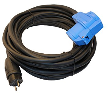 netbote24® Adapterkabel Schutzkontakt Gummistecker IP44 auf CEE-Winkelkupplung mit integrierter Schutzkontaktsteckdose 16A H07RN-F 3G 1,5mm² (5m)