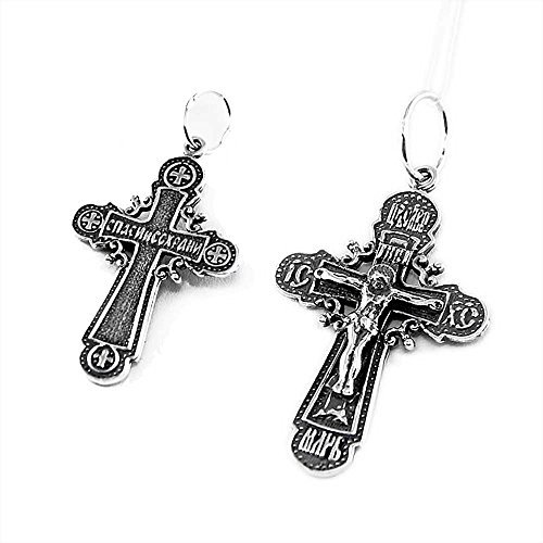 NKlaus Kettenanhänger Jesus Kreuz 925 Silber Orthodoxe Anhänger Glaubenssymbol K108