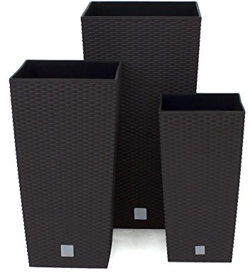 3 in 1 Gartenset Blumentopf inkl. Einsatz Rattan Optik umbra Pflanzkübel 26,6L 49L 91,5L Rato Serie