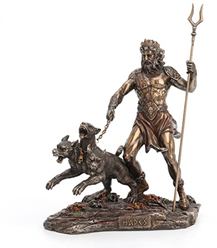Veronese Design Statue Hades griechischer Gott der Unterwelt mit Cerberus, Kunstharz, Bronze-Finish, 22,9 cm hoch