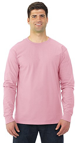 Fruit Of The Loom Adult HD Cotton Long Sleeve Crew T-Shirt, L, Classic Pink