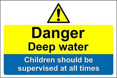 Danger deep water children should be supervised at all times sign - 1.2mm rigid plastic 300mm x 200mm
