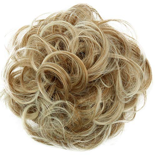 CAISHA Scrunchie Haarteil Haargummi Dutt Haarverdichtung Groß Emilia Gewellt Unordentlich DM15cm Blond Mix G7E
