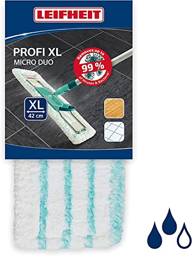 Leifheit Wischbezug Profi micro duo, für alle Bodenarten, Bodenwischer Ersatzbezug für ideale Schmutzaufnahme dank 2-Faser-System, Mikrofaser Wischbezug ideal für Fliesen und Laminat