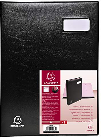 Exacompta 654465E Unterschriftenmappe (Schaumstoffdeckel, Innen aus verstärktem 360 g Karton, dehnbarer Faltenrücken, 16 Fächer) 1 Stück schwarz