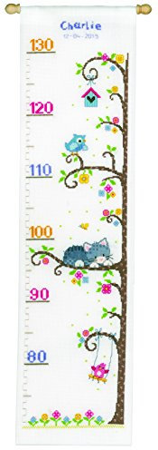 VERVACO Kit Punto Croce Contato Gatto SULL'ALBERO Annuncio Nascita Punto Croce ca. 18 x 70 cm Regalo Personalizzato Set Fai da Te attività Creative Adulti Benvenuto Bambino Cross Stitch