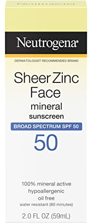 Neutrogena Sheer Zinc Face Dry Touch Spf#50 Sunscreen 2 Ounce (59ml) (2 Pack)