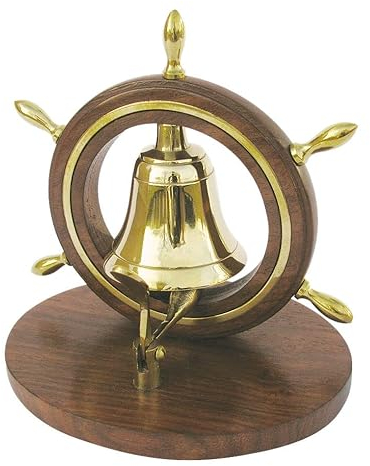 Sea-Club Tischglocke im Steuerrad Glocke Messing & Holz 13x13cm
