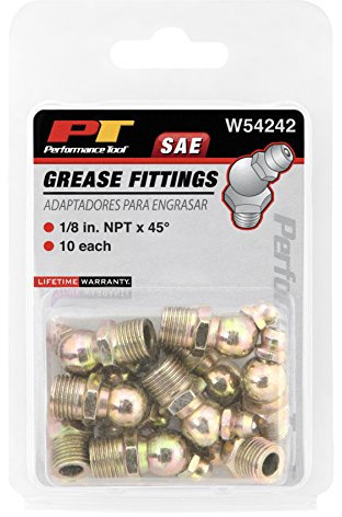 PERFORMANCE TOOL W54242 1/8 NPT 45 Grease Fitting, (Pack of 10)