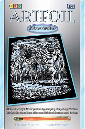 Mammut 8251018 - Artfoil, Kratzbild, Tiermotiv, Zebras, Silber, Komplettset mit Kratzbild, Kratzmesser und Anleitung, Scraper, Scratch, glänzend, Kratzset für Kinder ab 8 Jahre