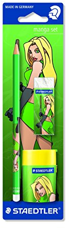 STAEDTLER 131 SBKML1 Manga Sonderedition Set, Motiv Leila, Bleistift, Radierer und Doppelspitzdose, auf Blisterkarte