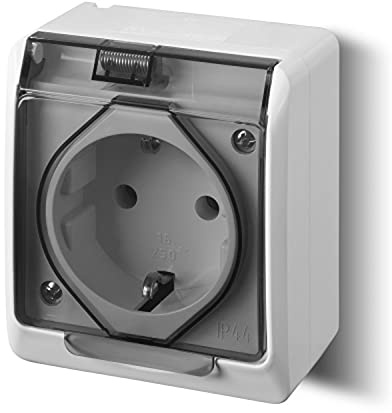 ELEKTRO-PLAST HERMES Aufputz 1-Fach Einfach Steckdose IP44 Wassergeschützt Außenbereich Grau Rauchglas